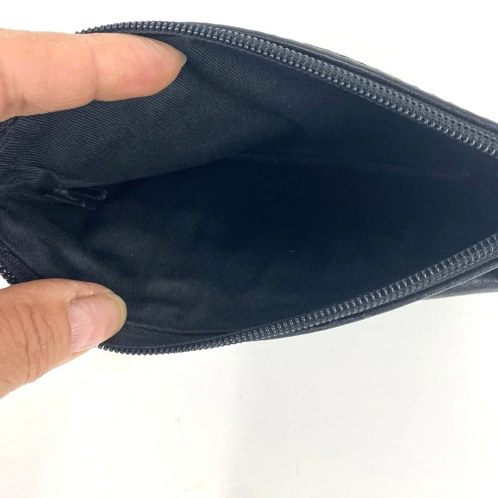 Fossil Leather Wallet Black Pebbled Zip Pockets LKNU
